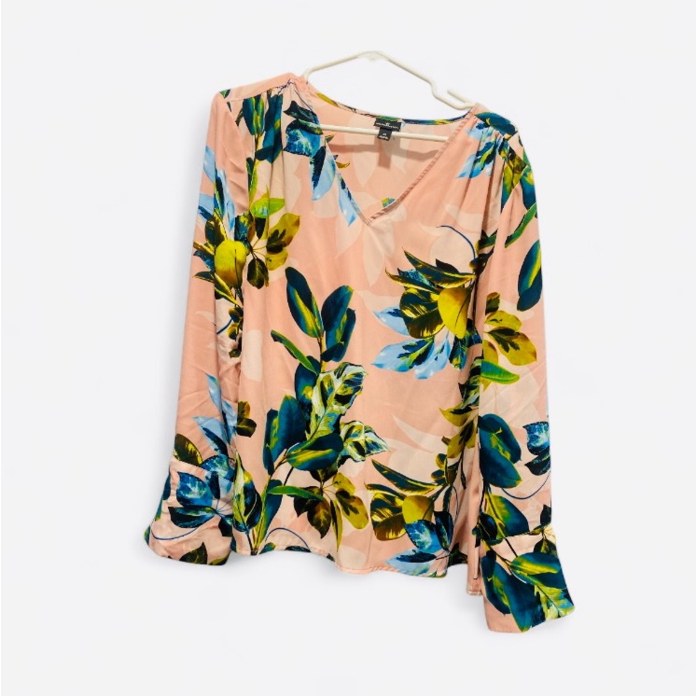 Worthington Tropical Print V-Neck Blouse